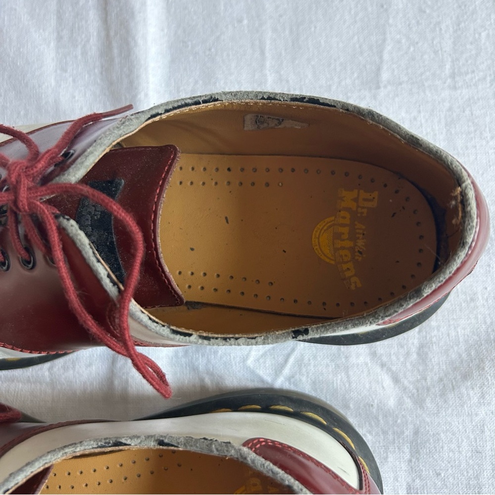 Dr. Martens | White and Burgundy Oxford Style Lace Up Shoes - Picture 10 of 16